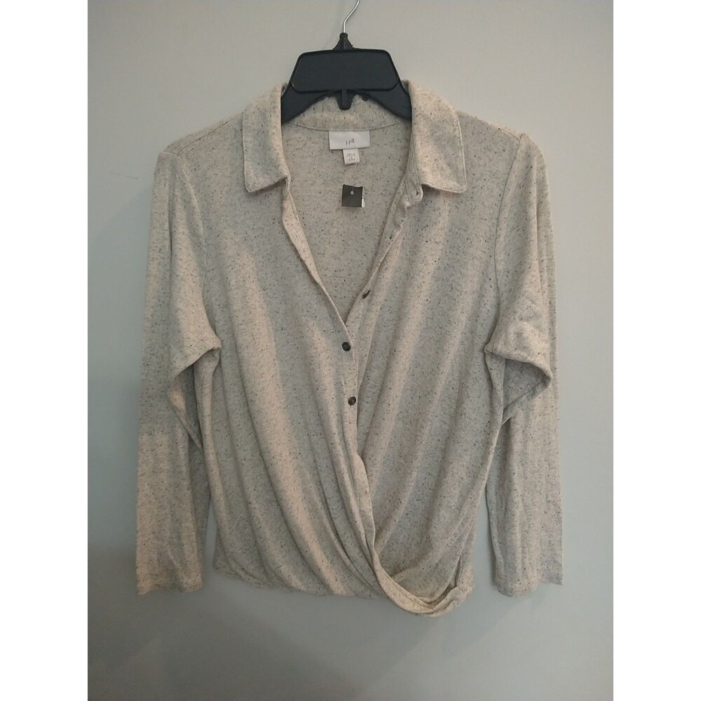 J. Jill Collared Long Sleeve Blouse Top Sp Oatmeal Boho Cottagecore Feminine